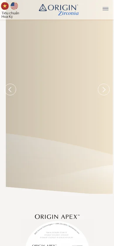 Giao diện trên điện thoại của website Origin Dental