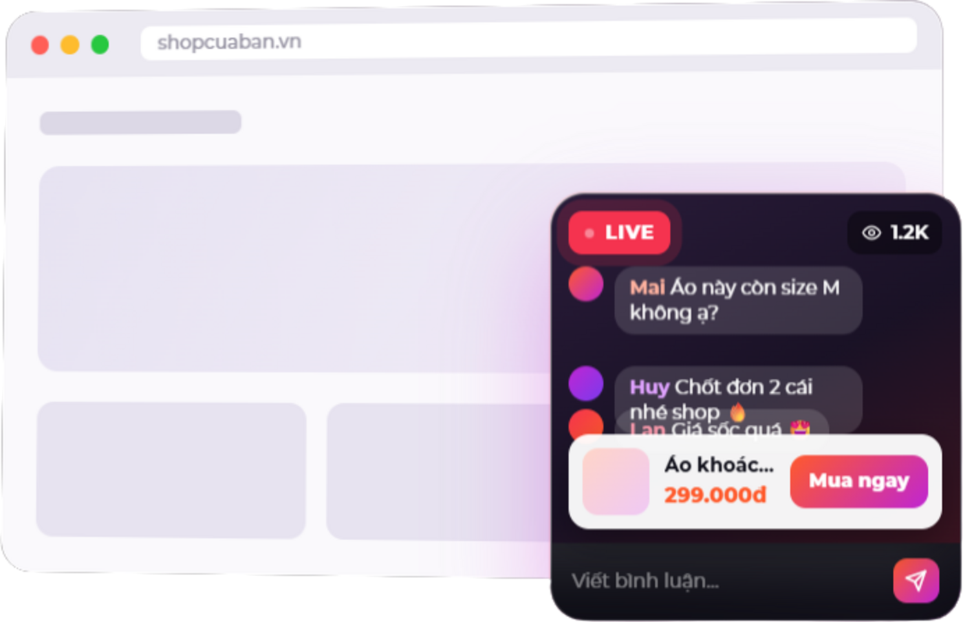 Khung livestream Weblive gắn trên website bán hàng